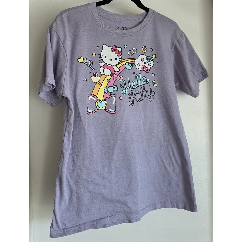 Hello Kitty Graphic T-Shirt Women Lavender Crew Neck Short Sleeve Tee Top